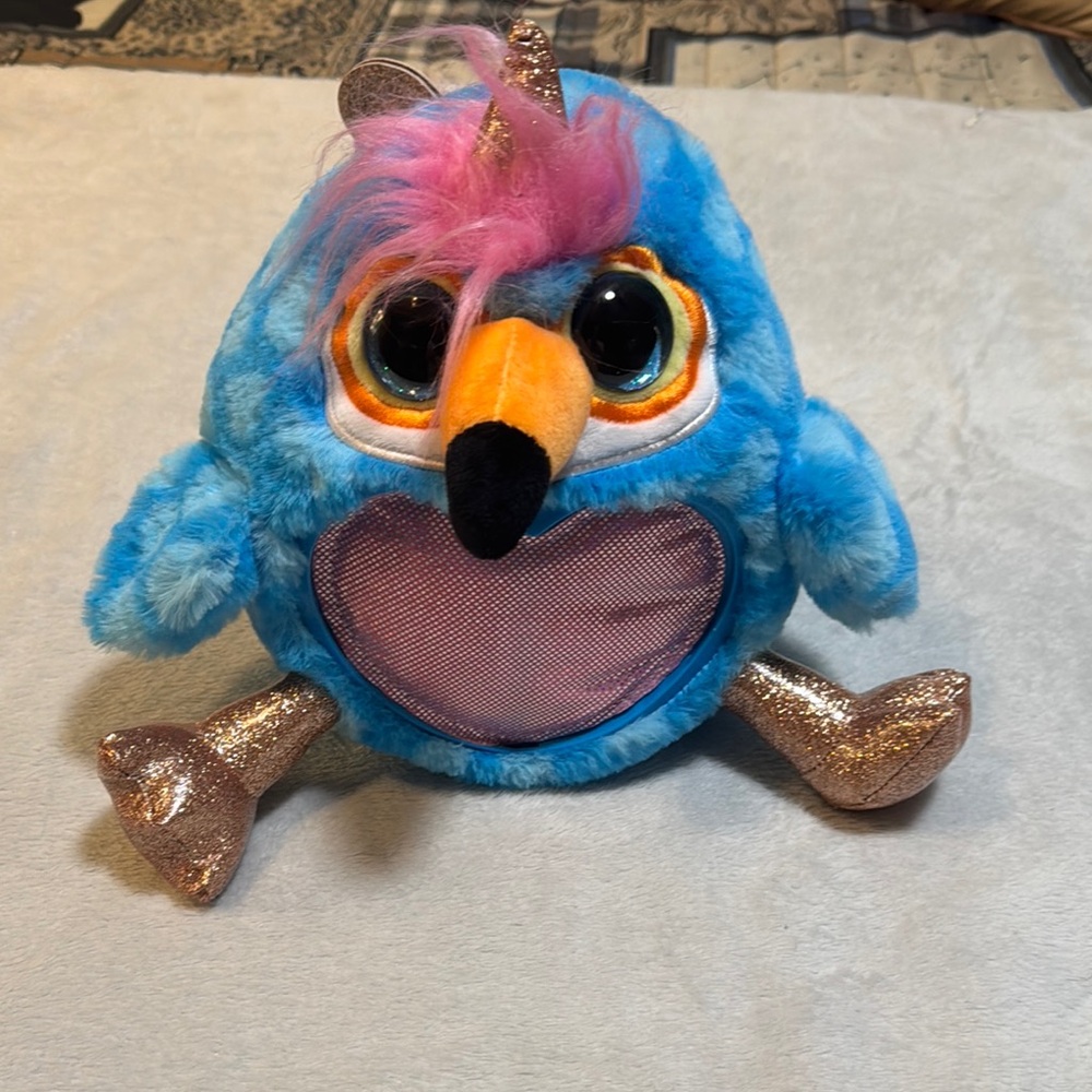 Plush Bird Toy with Blue and Pink Accents